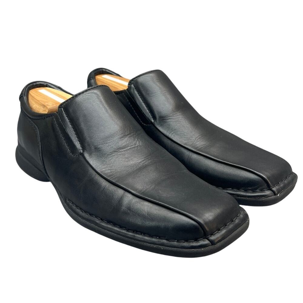 Kenneth Cole Reaction Black Leather Square Toe Slip On Casual Loafer Men 9.5
